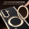 For Samsung Galaxy Z Fold 7 Leather 360° Swivel Bracket Magnetic Tempered Glass Front Membrane Anti-Drop Fingerprint Phone Case