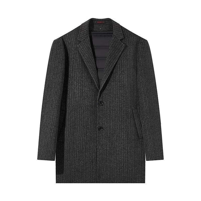 Qipai Men's Herringbone Wool Coat with Removable Down Lining