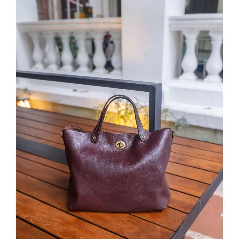 New First-layer Tree Paste Vegetable Tanned Cowhide Retro Fashionable Genuine Leather Women's Bag Large-capacity Portable Single-shoulder Crossbody