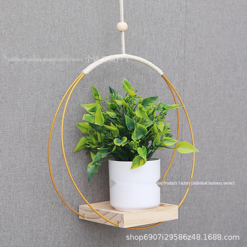 Creative Wooden & Iron Hanging Hydroponic Flower Pot for Balcony & Garden Decoration