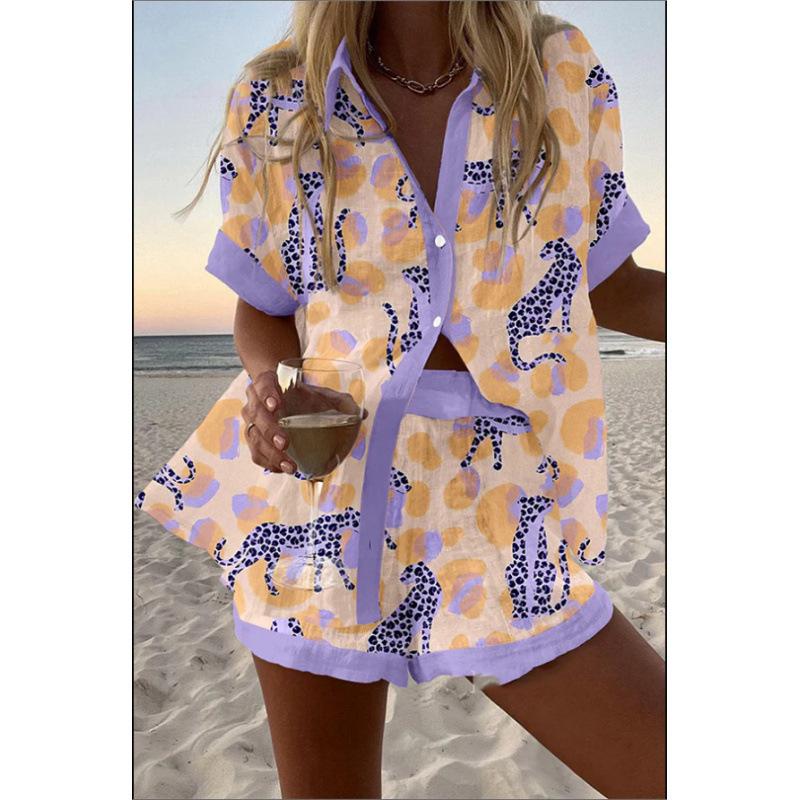 European and American Personalized Large Size Digital 1D Printing New Casual Summer Top Women's Suit 1116