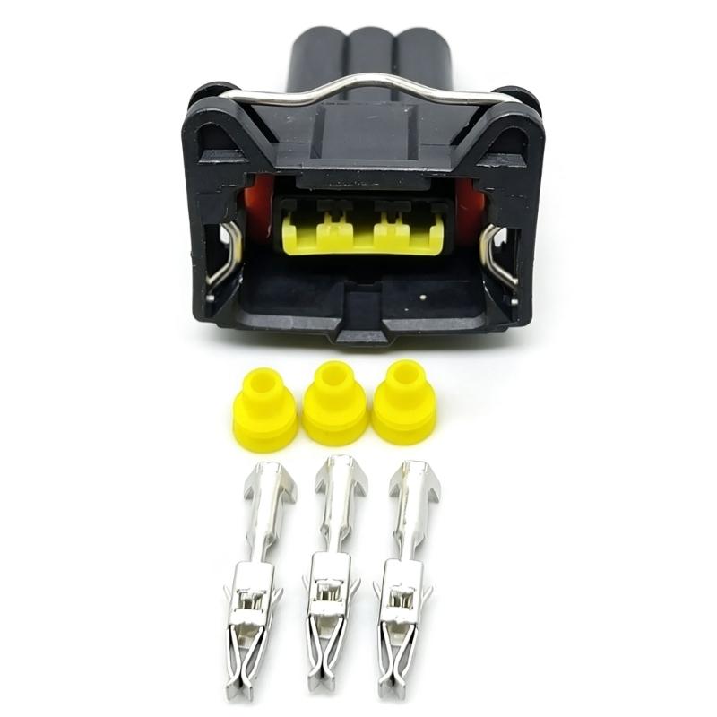Automotive Electrical Plug Set 3 Pin Design with 3 Terminals and 3 Rubber Grommets for Vehicle Wiring Service Tasks