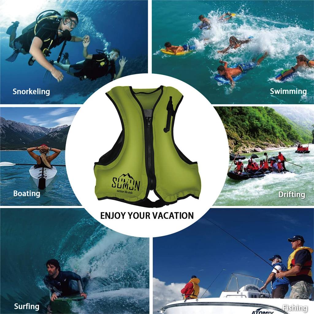 Life Jacket, Floating Vest, for River Activities, Fishing, Sea, Snorkeling, Manual Inflation, Air Life Vest, Marine Sports, Disaster Preparedness, Typ