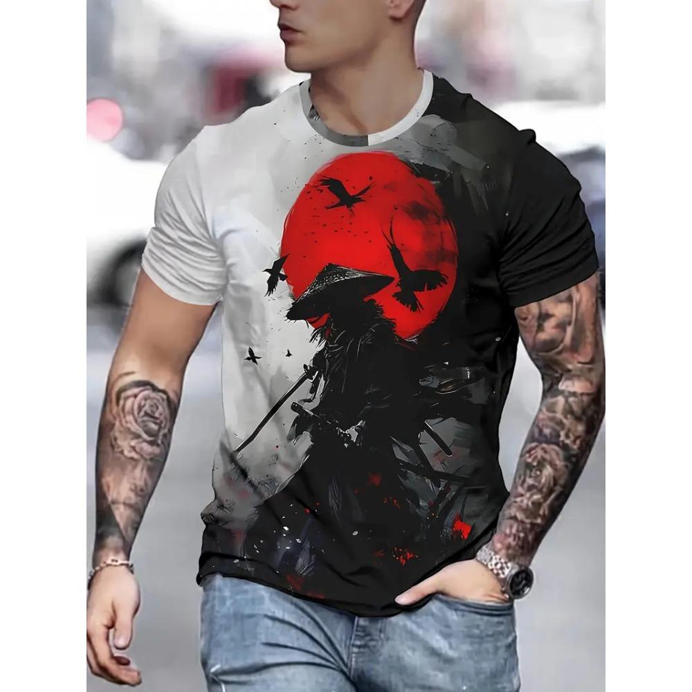 

Мужская футболка «Самурай», с принтом солдата, с круглым вырезом и коротким рукавом, повседневный свитер в стиле аниме, уличная одежда для мужчин, футболка, свободная одежда XL