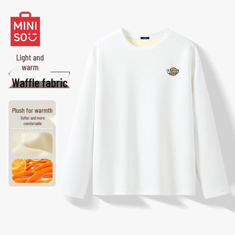 MINISO Men s Waffle Knit Fleece Lined Long-Sleeve T-shirt M