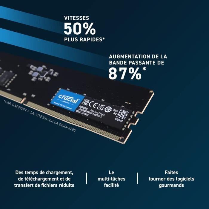 Mémoire RAM - CRUCIAL - DDR5-4800 UDIMM - 32 Go (CT32G48C40U5)
