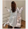 Spring & Autumn Maternity Slimming Long Sleeve Round Neck Princess Nightdress with Breast Pads, Wearable Outdoors