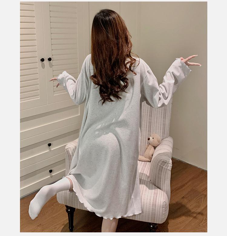 Spring & Autumn Maternity Slimming Long Sleeve Round Neck Princess Nightdress with Breast Pads, Wearable Outdoors
