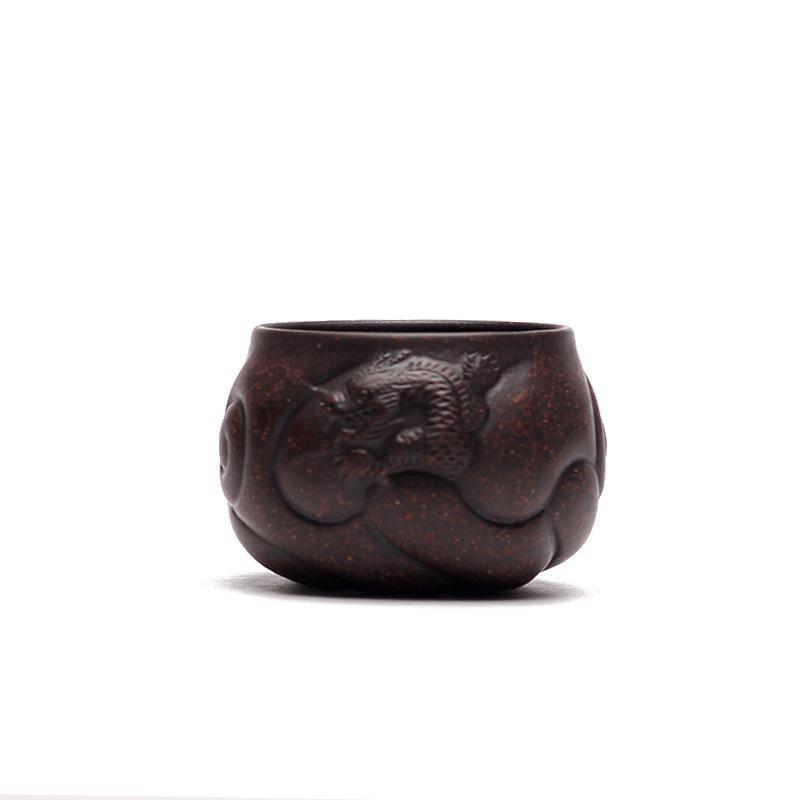 

Chinese Purple Clay Tea Cup Handmade Ore Tea Kungfu Gongfu Tea Cups Black Material Scrapping Dragon Fish 200ml