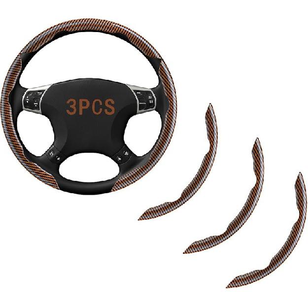 Steering Wheel Covers, 3PCs Carbon Fiber Anti-Skid Clip On Car Steering Wheel Cover Protector Universal For Most Car Wheel (Brown)