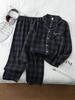 Set Pijamale Băieți Carouri Amestec Bumbac Top cu Guler Rever Butoane Mânecă Lungă și Pantaloni Lungi Moi Confortabile Îmbrăcăminte de Casă Îmbrăcăminte de Noapte pentru Adolescenți Băieți 13-16 Ani