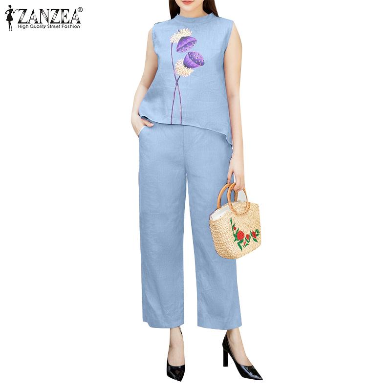 

ZANZEA Женские майки и брюки повседневные комплекты из двух предметов S белый