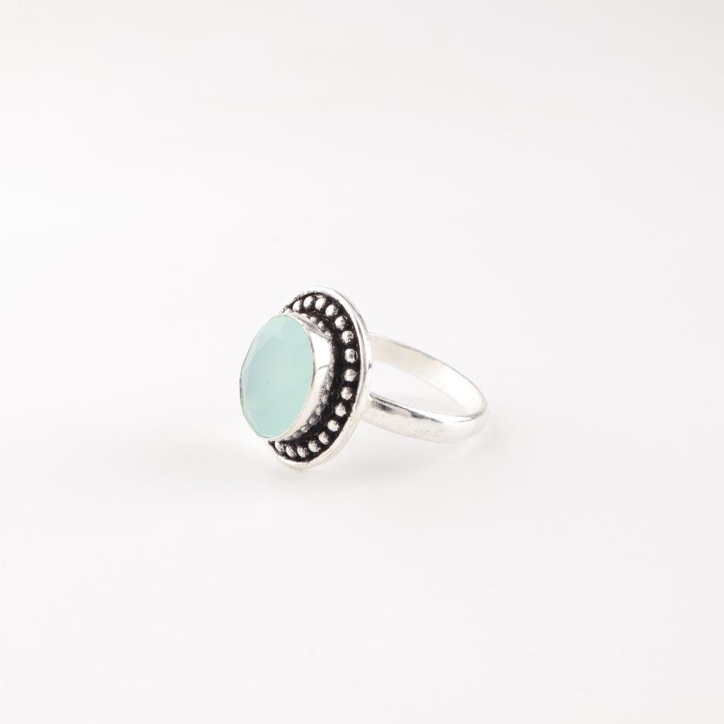 Aqua Chalcedony Gemstone 925 Sterling Silver Jewelry Handmade Ring Gift For Wife RR-62-20