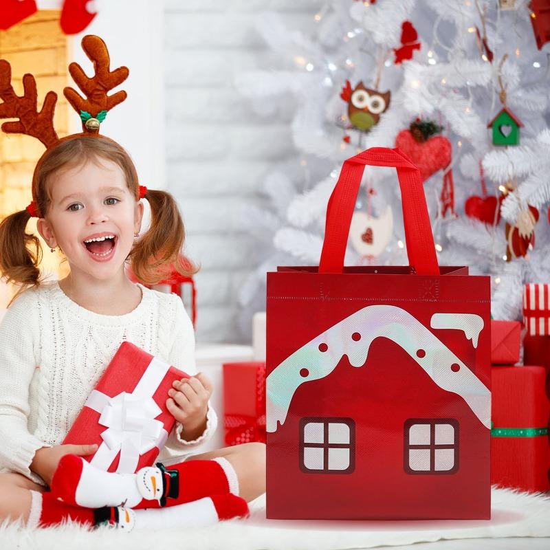 12-1x Tragbare Geschenktaschen Vliesstoff Süßigkeiten Keks Organizer Geschenke Geschenkverpackungstaschen Für Weihnachten Party Dekoration Zubehör