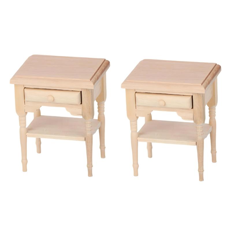 1:12 Scale Bedside Table For Doll House Bedroom Display Unfinished Miniature Wood Doll House Nightstand for Painting