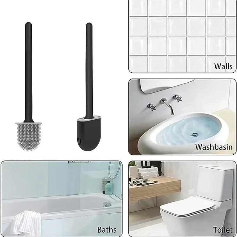 Toilet Brush for Cleaning Silicone Toilet Brush Cleaner Bathroom Wall Mounted Quick Drying Toilet Brush Flat Flexible Head