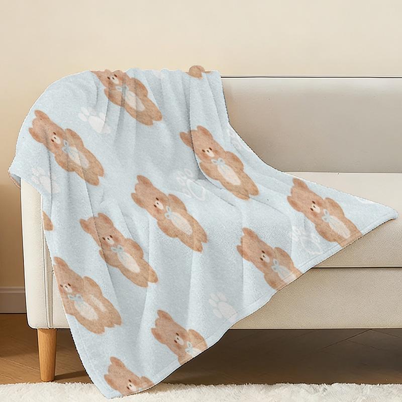 Flannel Fleece Blanket, Bear Series: High-Density Plush Soft Throw, Skin-Friendly, Warm Decorative, Portable for Car, Ideal for Christmas & Halloween