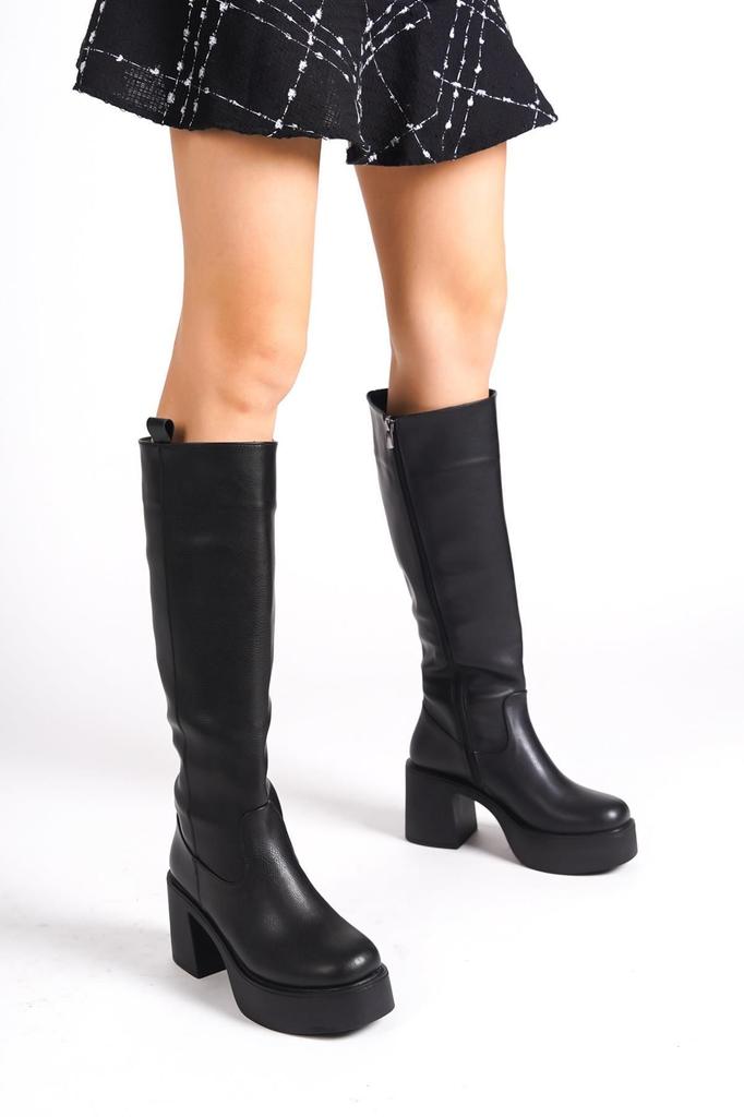 Women Modern Stylish Fashion Boots Boots Faux Leather Mostar Black Thick Platform Heel Casual Boots