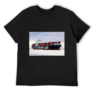 Containerfrachtschiff und Schlepper T-Shirt Herren T-Shirt Grafik T-Shirts Herren T-Shirts Top-Qualität
