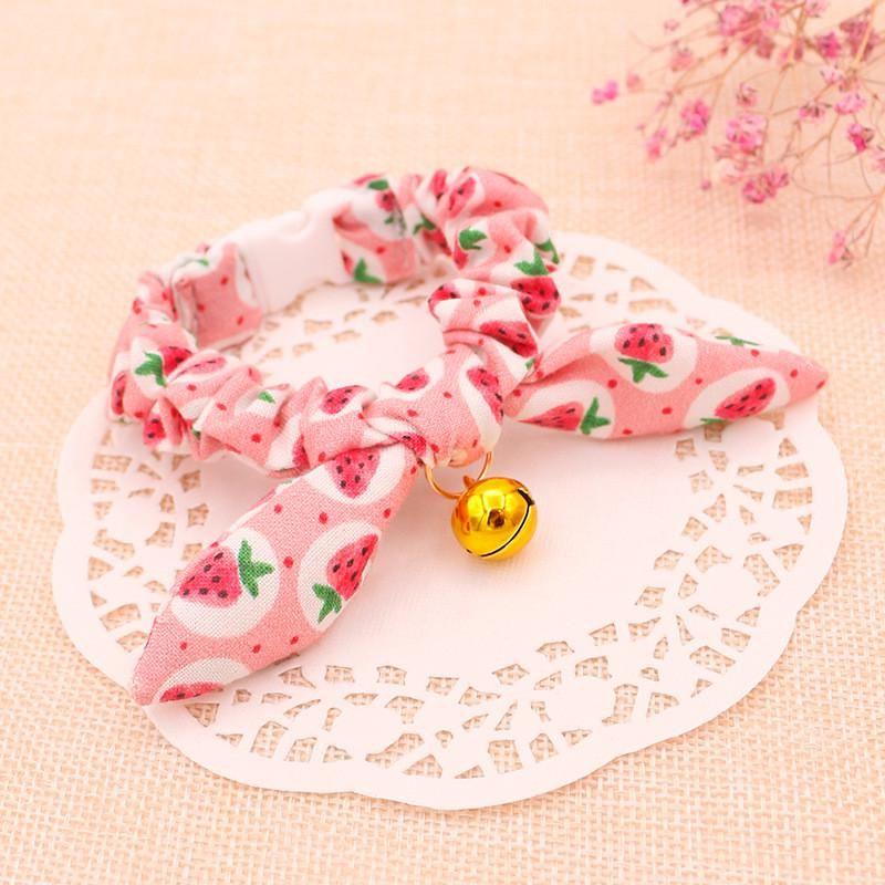 

Pet Supplies Adjustable Rabbit Ear Bell Collar Stretch Fabric Craft Dog Bow Tie Small and Medium-Sized Dogs Cat Head Cover Ornament Size M 32~42cm Dot Strawberry