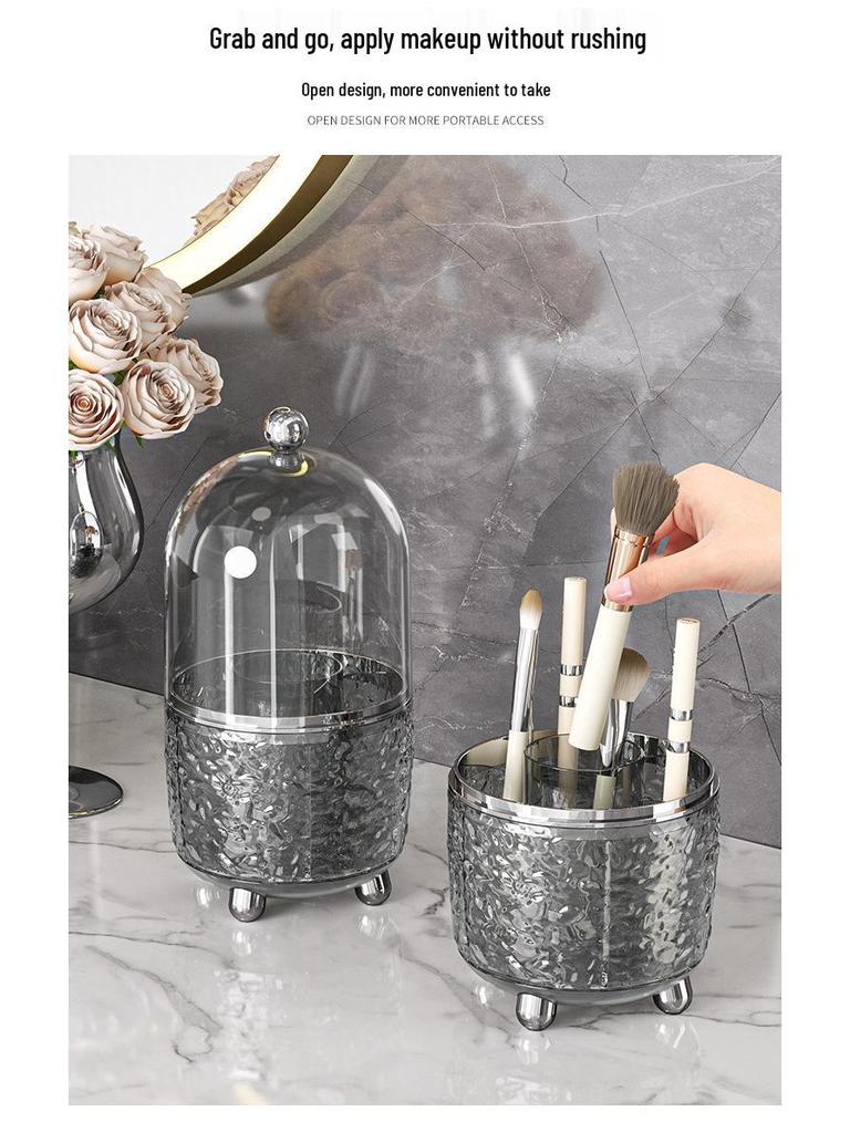 Rotating Dustproof Makeup Brush and Cosmetics Organizer with Large Capacity