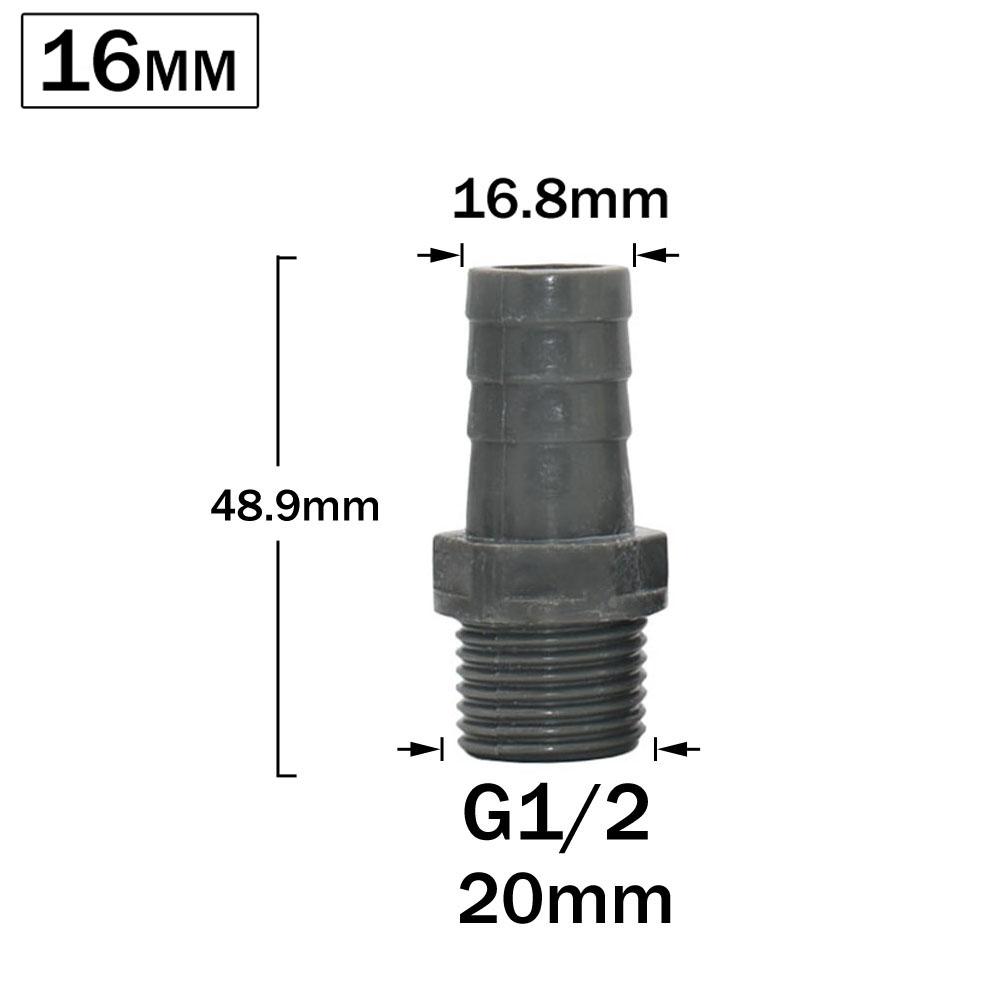 2pcs ID 20mm 1/2 Thread To 6/8/10/12/16mm PVC Hose Barb Connector Garden Hose Coupler Fitting Farm Irrigation PE Pipe Joint