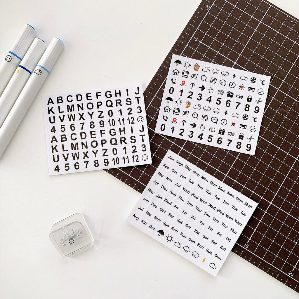3sheets Letter Number Stickers,Month  Week Weather Sign Labels,Journal Diary Collage Decoration Index Stickers