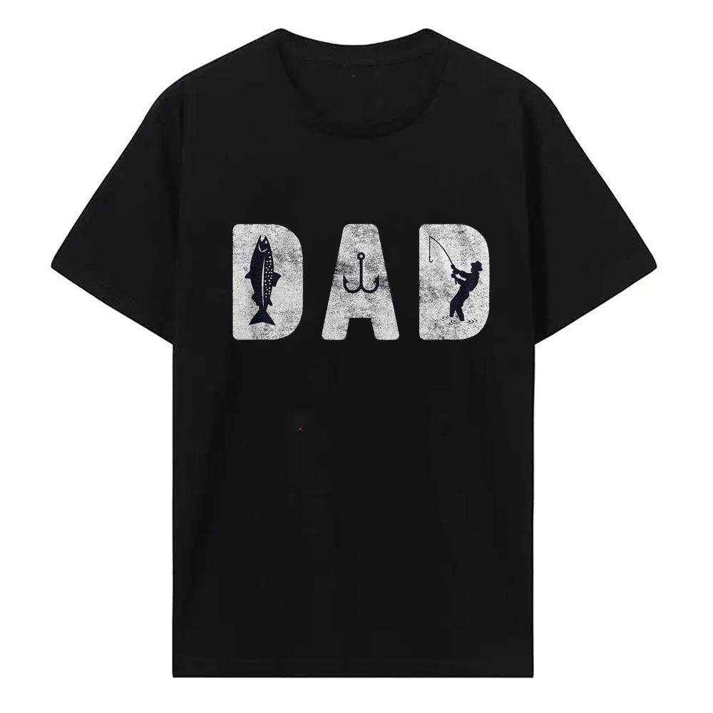 Crazy Dog Dad Fishing Shirts Funny Father's Day Reel Cool Dad Papa Grandpa T-Shirt 100% Cotton Short Sleeve Tops Tees
