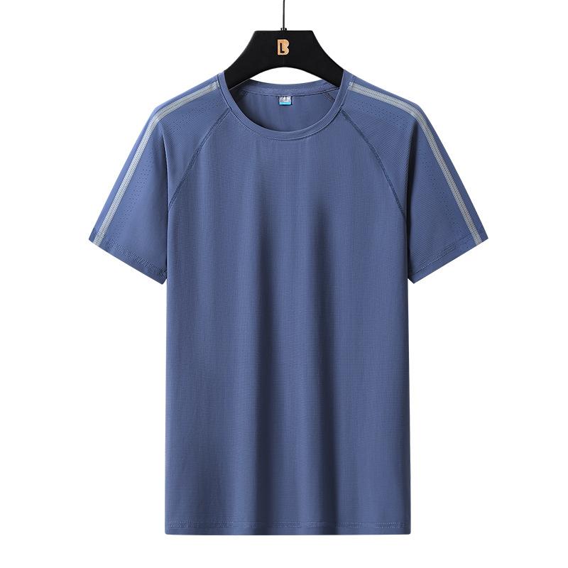 Men's Summer T-Shirt Quick-Drying Casual Sports Short-Sleeve Comfortable Plus Size Breathable Fitness T-Shirt Solid Color Elasticity Round Neck Tee