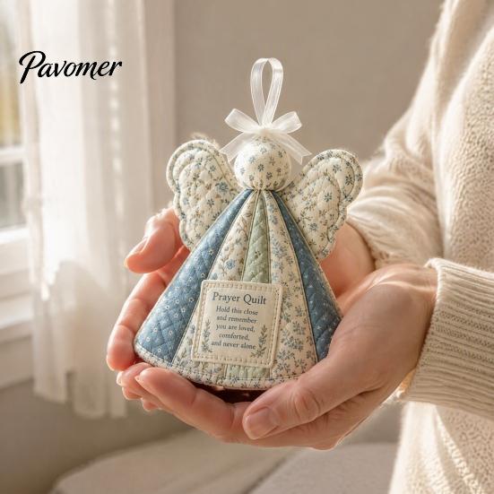 Quilted Angel Decoration Prayer Quilt Ornament, Filled Love Faith Christmas Decoration, Decorative for Mantel Handmade Keepsake Xmas Tree, Door Decor