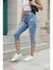 Women's Light-Colored Elastic Capri Ripped Jeans - Popular in Southeast Asia