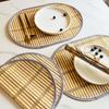 Woven Oval Placemat Nordic INS Bamboo Table Mat with Edge Binding, Heat-Resistant Dining Pad Home Restaurant Western Cuisine