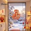 Holiday Window Art 2027 Russian New Year Flame Goat Static Glass Sticker, PVC Zodiac Sheep Cling, Red and Gold Home Decorations Stickers for