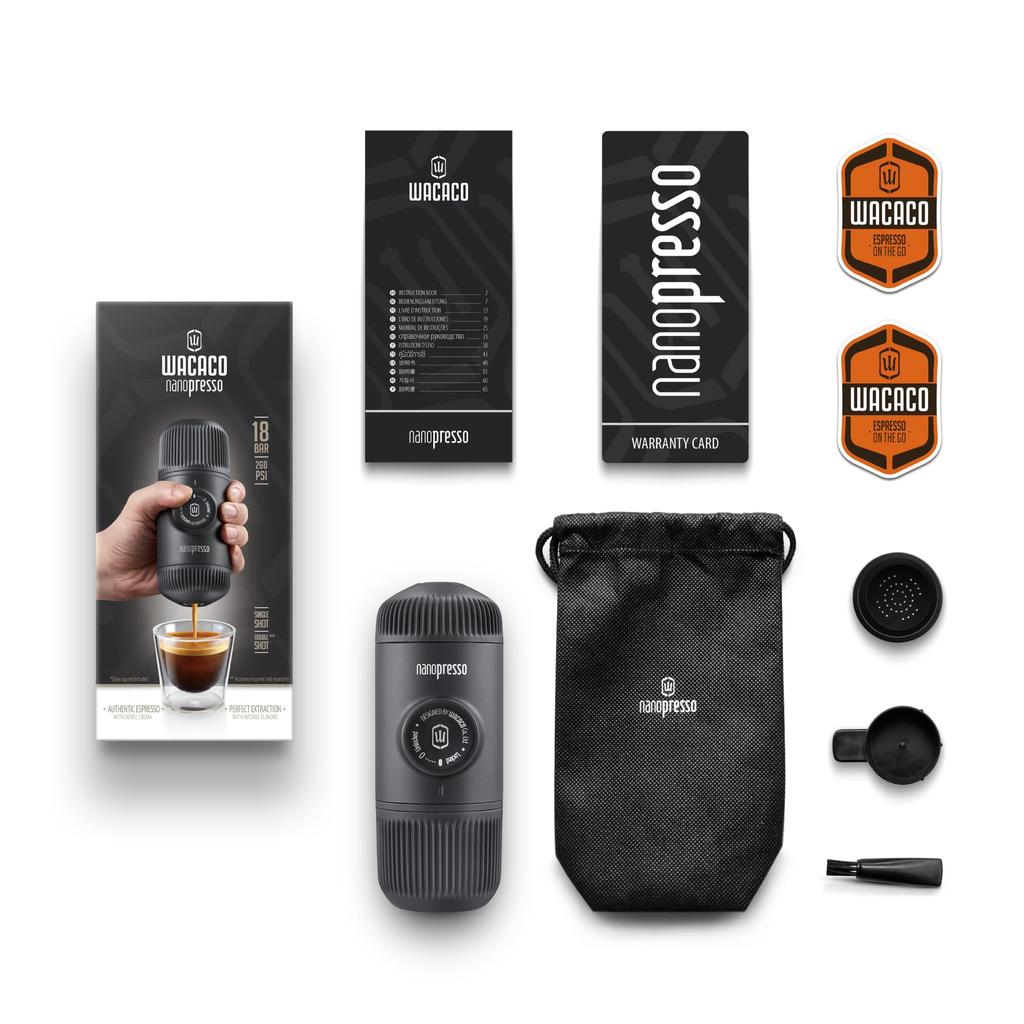 Authentic WACACO Nanopresso Portable Espresso Upgraded Version of the Manual Maximum Pressure of 18 Compatible with Ground Extra Mini Travel Coffee