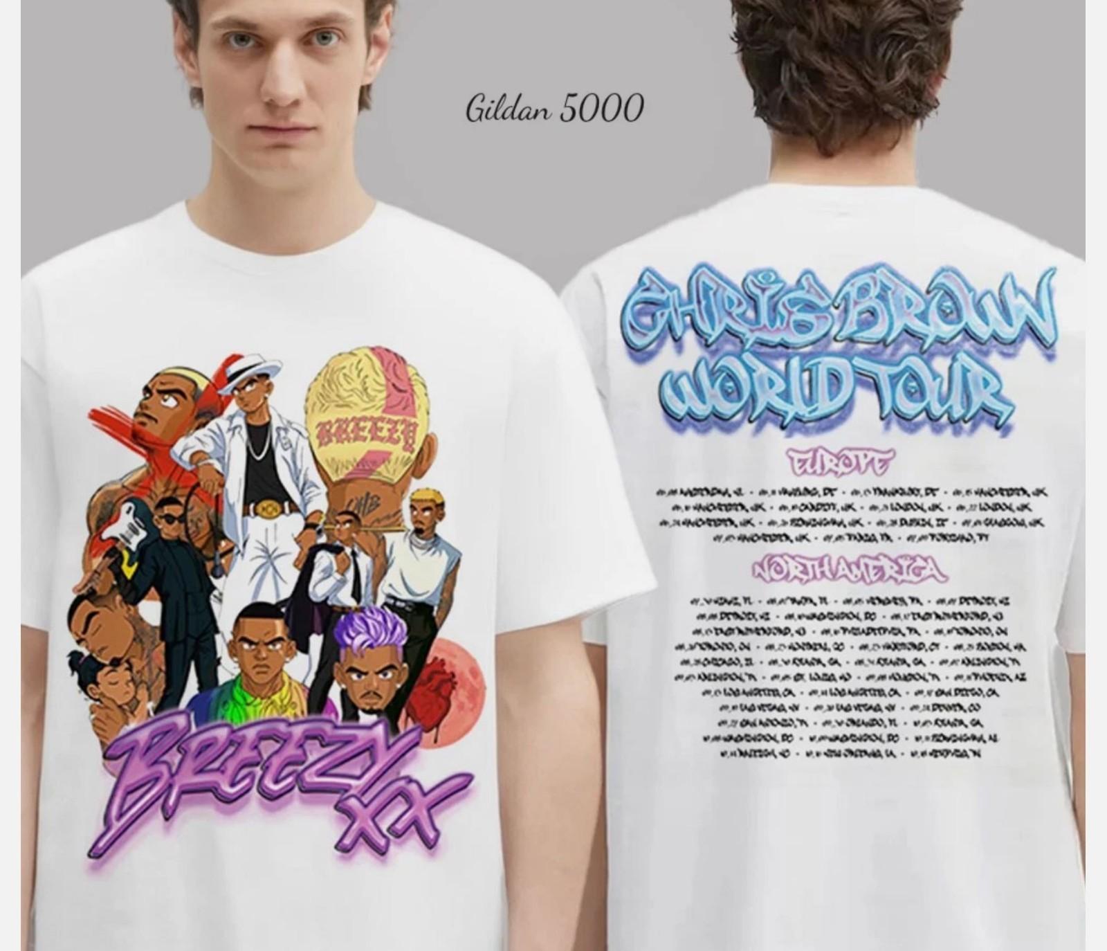 

Chris Brown Стадионный Мировой Тур 2025 20 Лет Крису Брауну Аниме Футболка 2XL