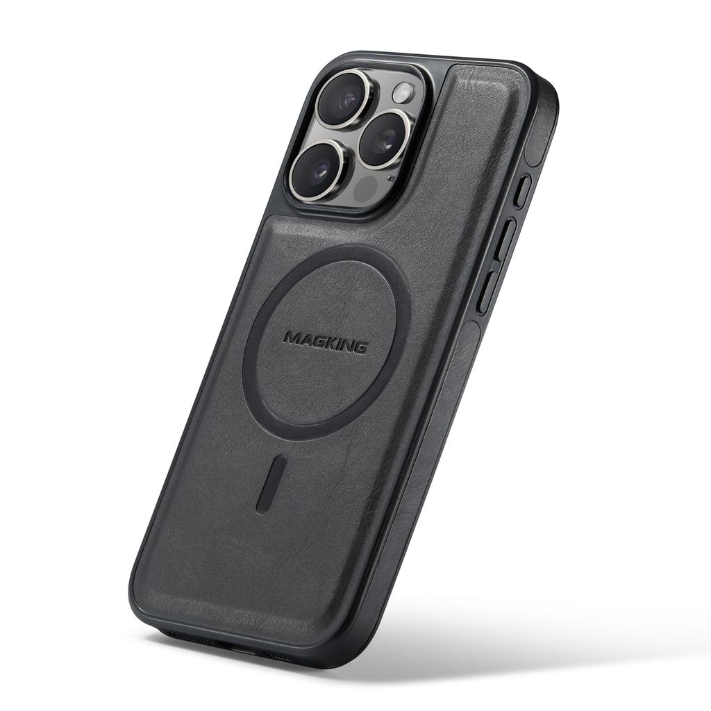 MAGKING K1 Serie Für iPhone 15 Pro Magnetische Hülle PC+TPU+PU Leder Stoßfeste Handyhülle