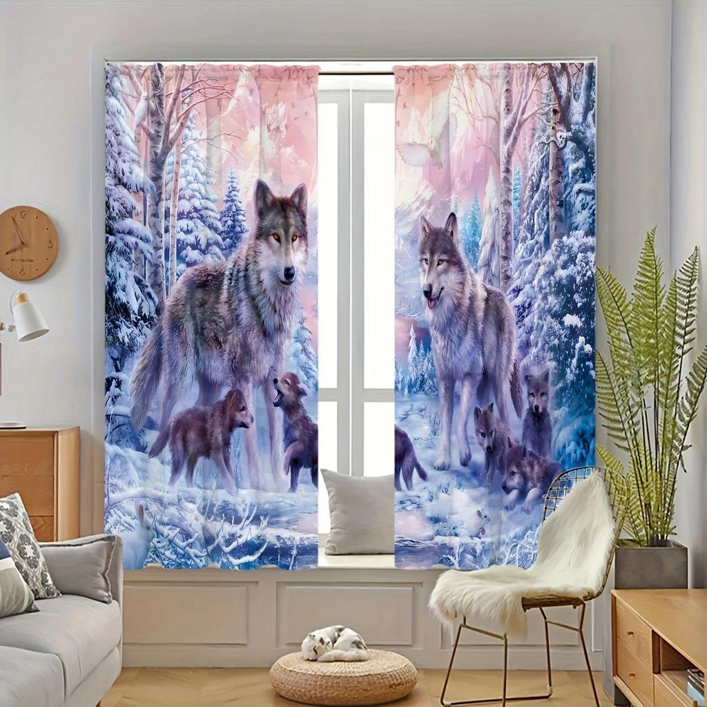 Snow Wolf Forest patterned printed curtains, pole bag home decoration, room decoration