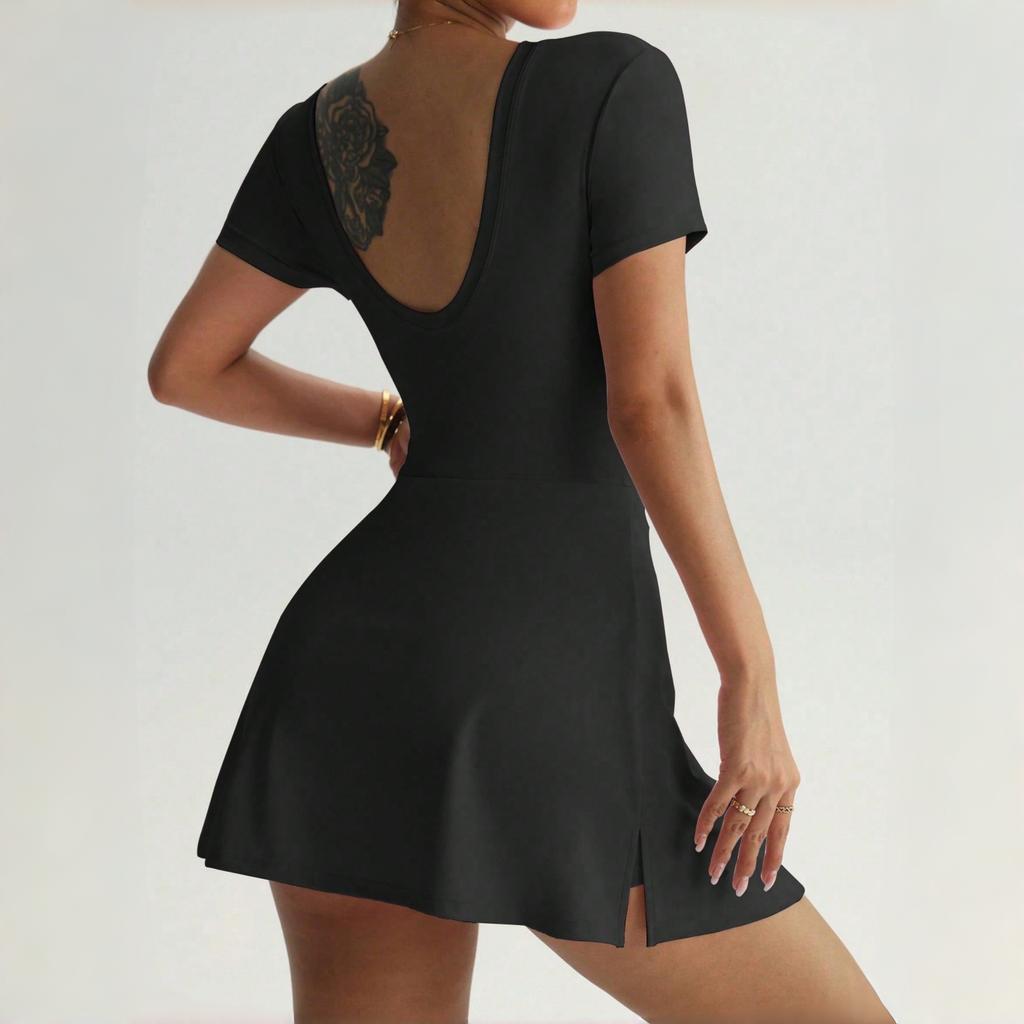 Yoga One-Piece Short Skirt Tight Back Fake Two-Piece Outdoor Fitness Anti-Light Sports Tennis Skirt Women