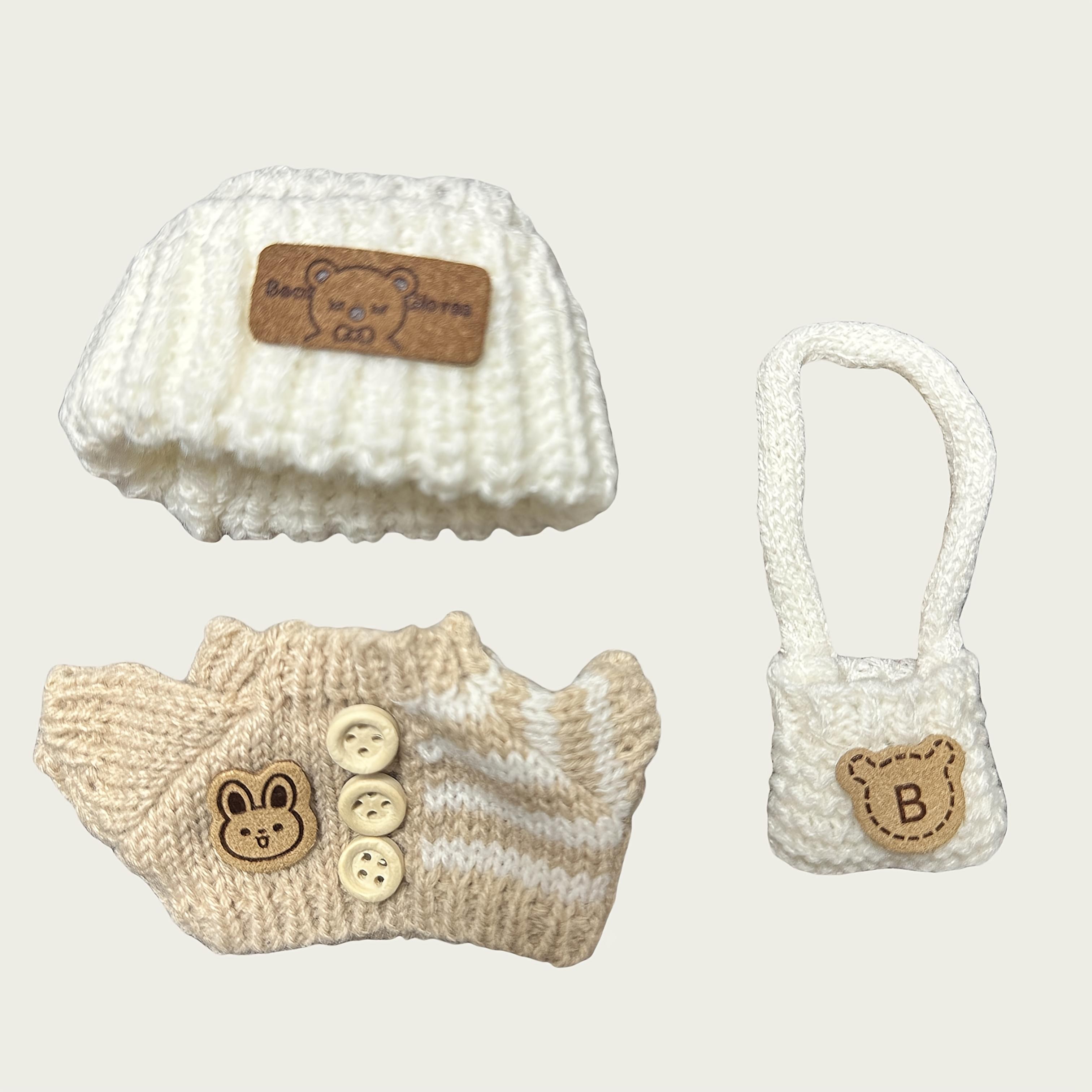 

Модный набор одежды для Лабубу Ручной работы Крючком Набор из 3 предметов Милая одежда Сумка Шапка Сделай сам Стильный Веселый Аксессуары для одежды Лабубу коричневый