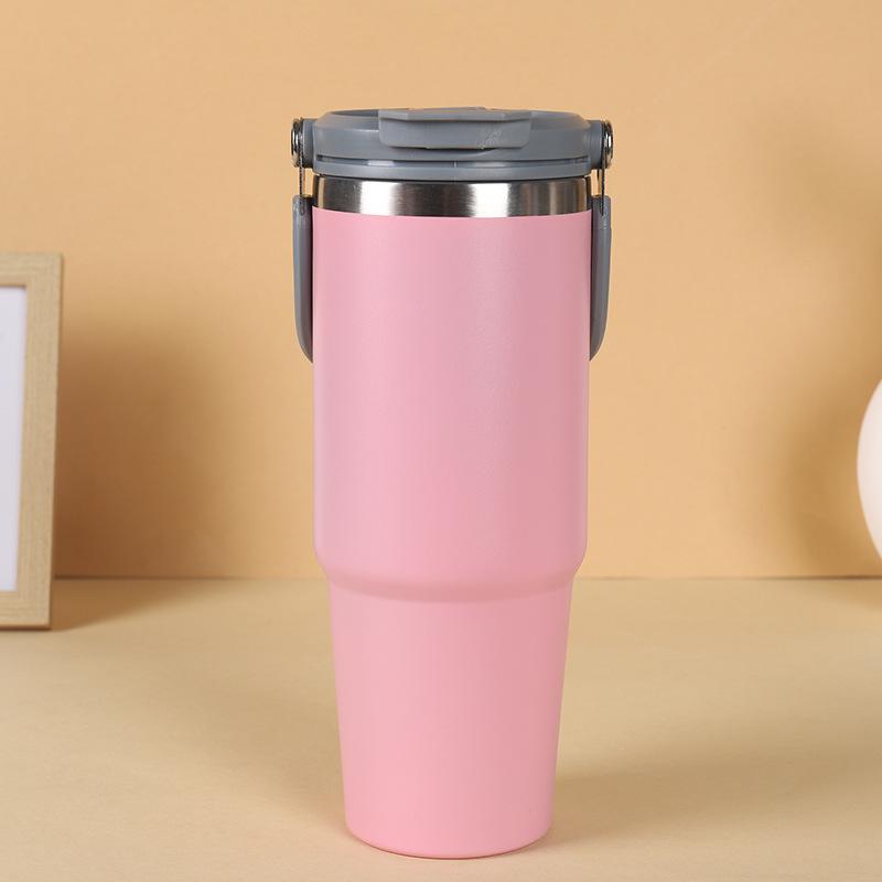 304 stainless steel thermos cup outdoor portable car cup hand-held straw cold-keeping ice cup 30oz
