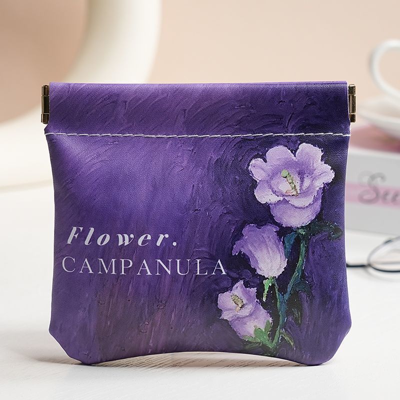 Oil-painting Fabric Auto-open Mini Makeup Pouch, Fits Cables, Charger, Lipstick & Earbuds, Artistic & Portable.
