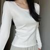Women's White U-Neck Slimming Long-Sleeve Base Layer Top