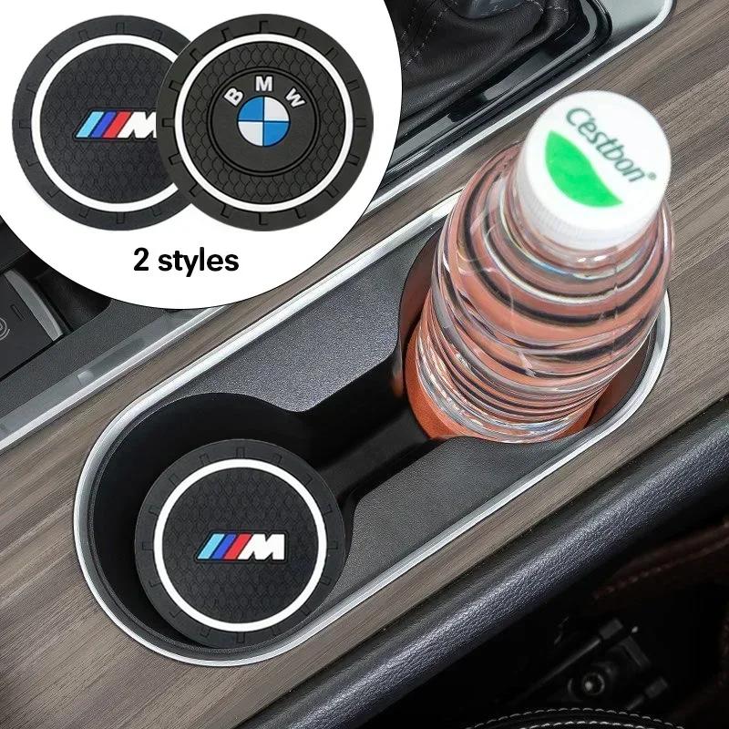For BMW 2Pcs Car Cup Coaster Waterproof Non-Slip Water Cup Pad Holders Car Interior Accessories For BMW E46 E90 E60 F10 F30 G30