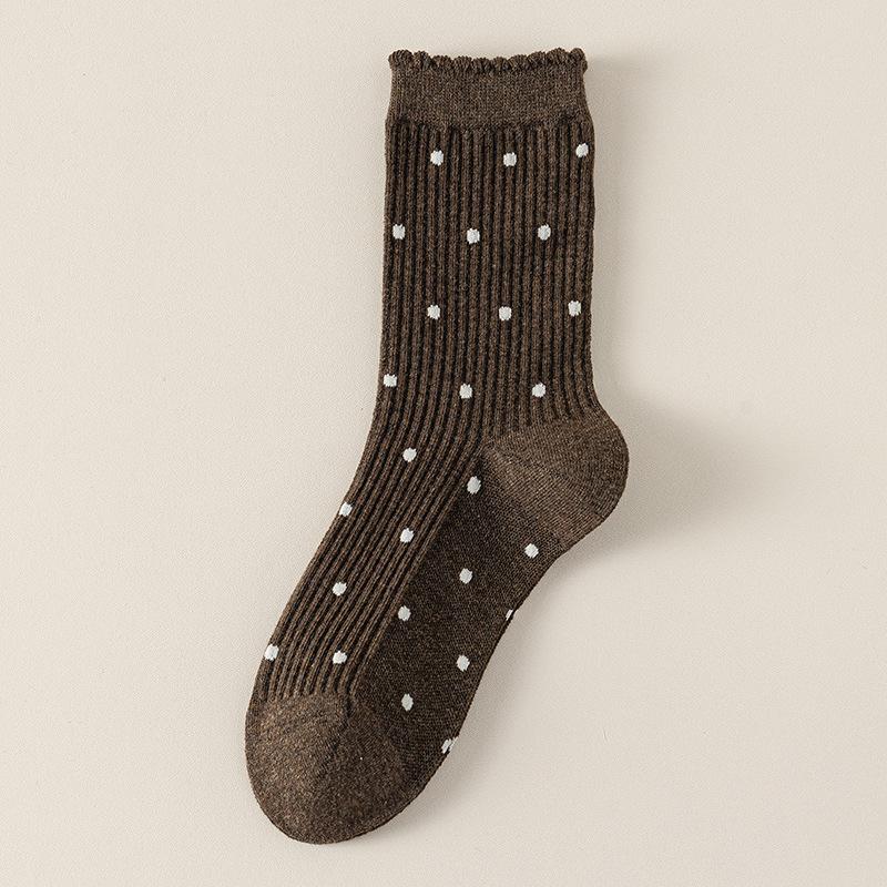 Polka Dot Socks Pure Cotton Medium Tube Socks Spring And Autumn Thin Versatile Cute Lace Polka Dot Stacking Socks Socks Industry