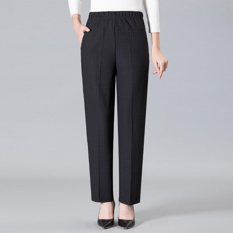 Plus Velvet Thickened Elastic High-Waist Pants for Middle-Aged and Elderly Women - Loose Fit Grandma Straight-Leg Pants