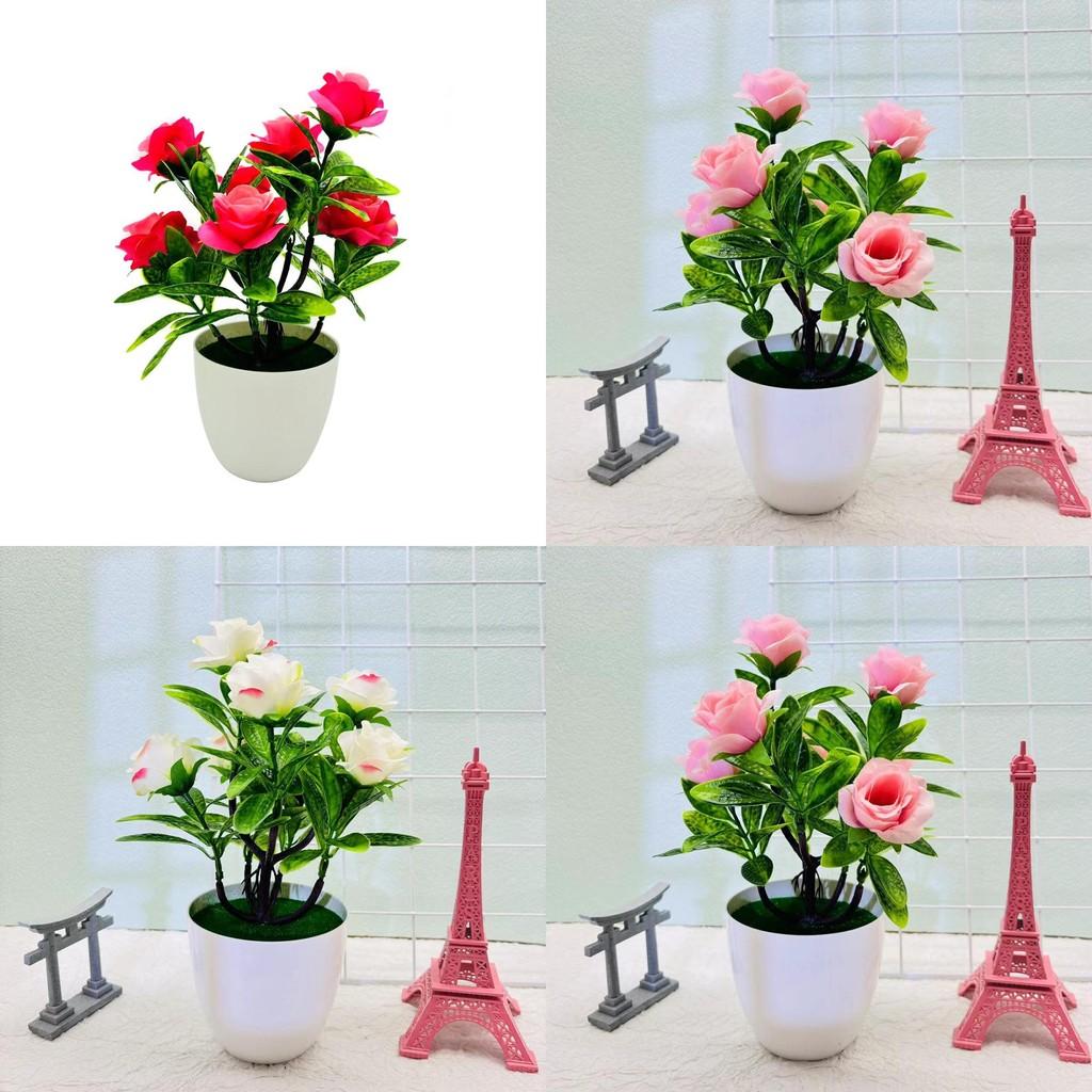 Künstliche Sieben Rosen Tischpflanze mit Miniaturgrün für Hochzeitsdekoration
