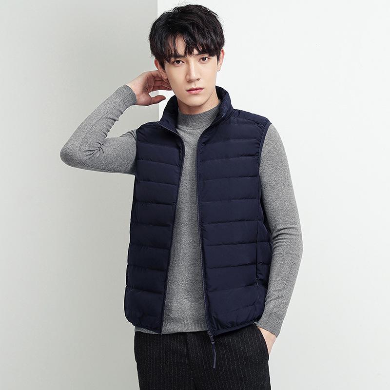 Vest Men's 90% High Down Down Autumn New Korean Style Trendy Simple White Duck Down Solid Color Stand Collar Vest Jacket
