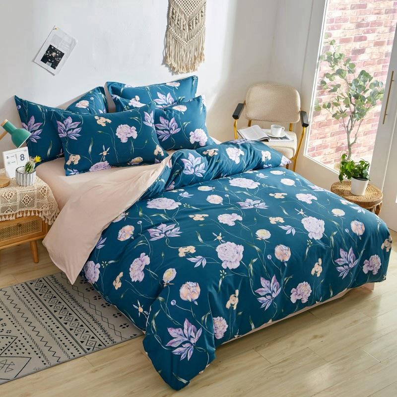 Vierteiliges Set aus Bettwäsche aus reiner Baumwolle, Bettbezug, Bettwäsche, dreiteiliges Bettlaken-Set für den Schlafsaal