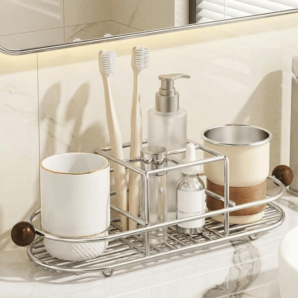 Stainless Steel Toothpaste Rack Waterproof Mouthwash Cup Rack Toothbrush Drain Rack Desktop