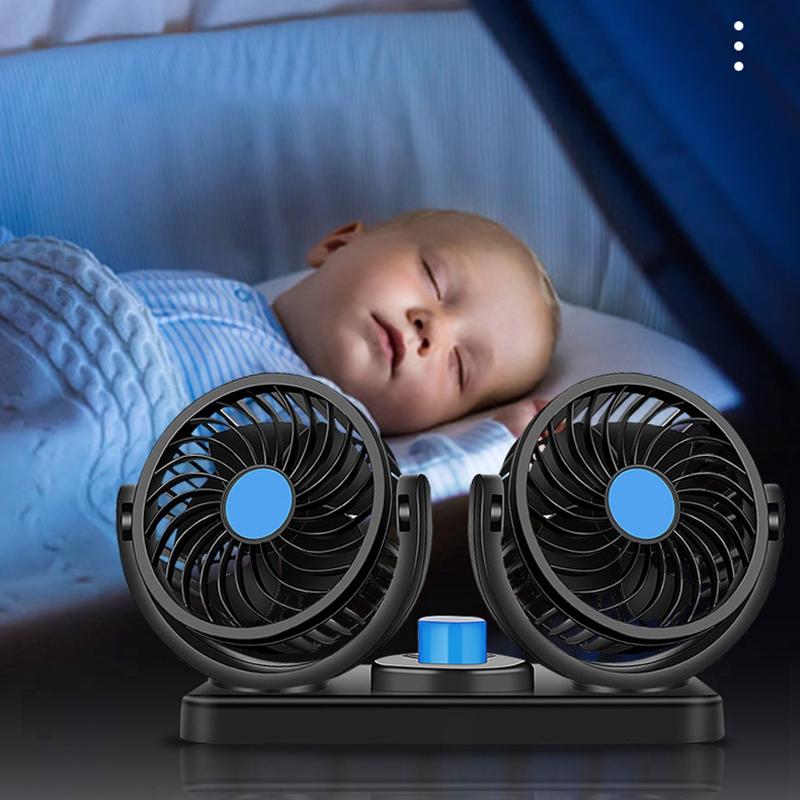 Car Fan 360° Adjustable 2 Head Air Fan Automotive Electric Fan USB/12V/24V Fan 2 Speeds Car Silent Fan For Home Desk